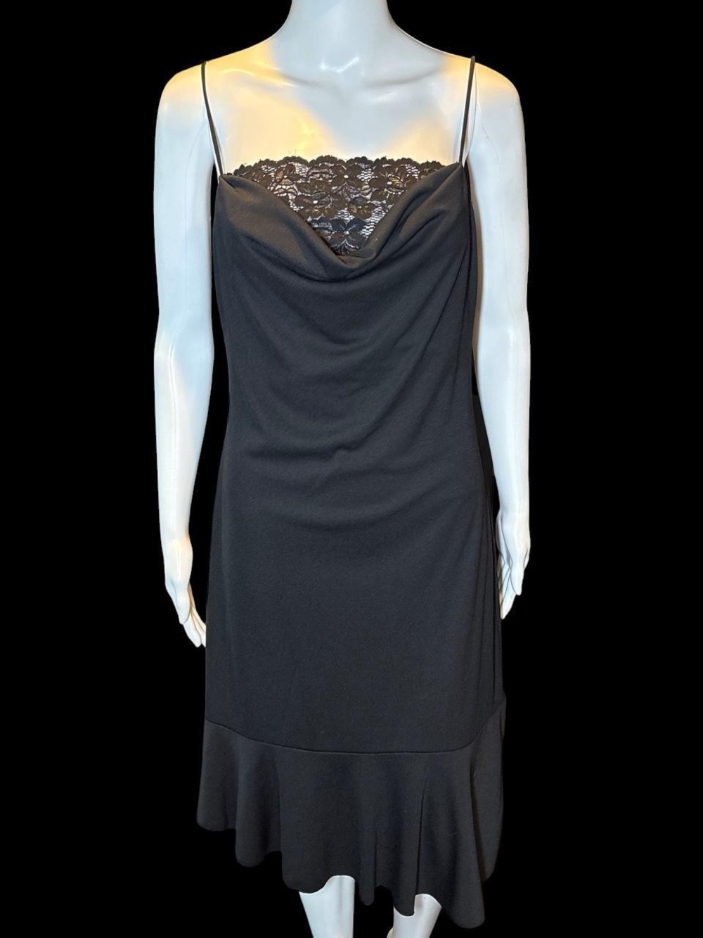 Bisou Bisou Black Lace-Trim Cowl Neck Slip Dress